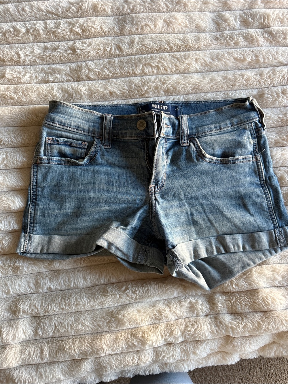 Hollister Women's Faded Blue Cuffed Denim Shorts